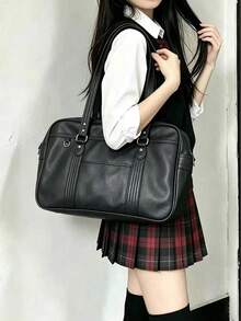 Tas Seragam Sekolah JK Gaya Jepang, Tas Selempang Minimalis Gaya Sekolah untuk Perjalanan, Tas Jinjing Kapasitas Besar - Hitam - View 2