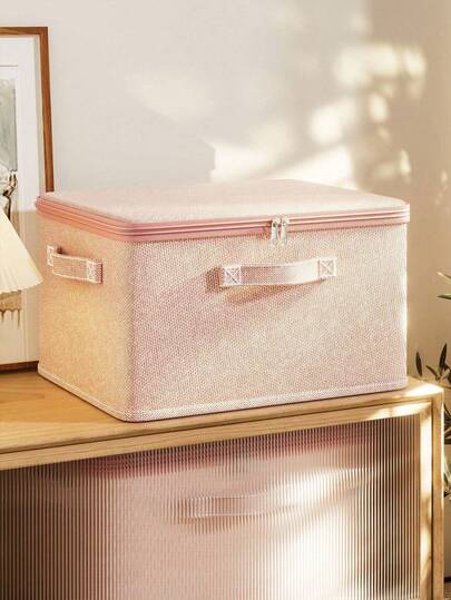 1 pieza Caja de almacenamiento de tela plegable de gran capacidad con tapa y asa, organizador colapsable duradero para ropa, juguetes, fotos, armario, dormitorio y uso doméstico