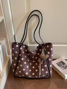 Nicekee Large Capacity Tote Bag With Polka Dot Print And Unique Knot Decoration, Suitable For Stylish Girls, Suitable For Daily Commuting And Travel - Multicolor - View 10