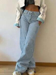 Women's Oversized Straight-Leg Vintage Jeans Casual Spring Fall - Light Wash - View 4
