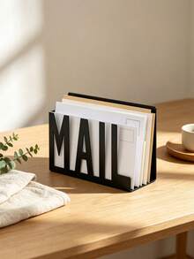 Modern Aesthetic Black Metal Hollow Mail Letter Rack, Desktop Mail Sorting File Storage Organizer, Office Envelope Document Storage Minimalist Decor - Multicolor - View 4