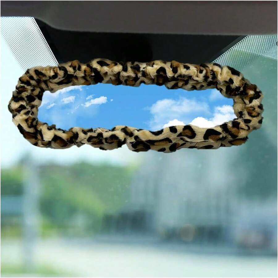 Funda de peluche suave para espejo retrovisor del coche, estampado de leopardo - ColorA - Ver 1