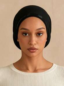 1PC Women's Solid Color Non-Slip Pull-On Cap, Comfortable Skin-Friendly Base Hat, Breathable Headscarf Inner Cap For Long Wear, Muslim Headscarf Liner, Suitable For Daily Use - A-black - View 4