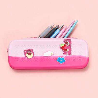 Miniso Disney‑Pixar Lotso Series Hole‑Design Pencil Case, DIY Decoratable Stationery Pouch, Large‑Capacity Zipper Storage Bag, Portable School Office Organizer, Nice Present For Hobby Collectors (1PC)