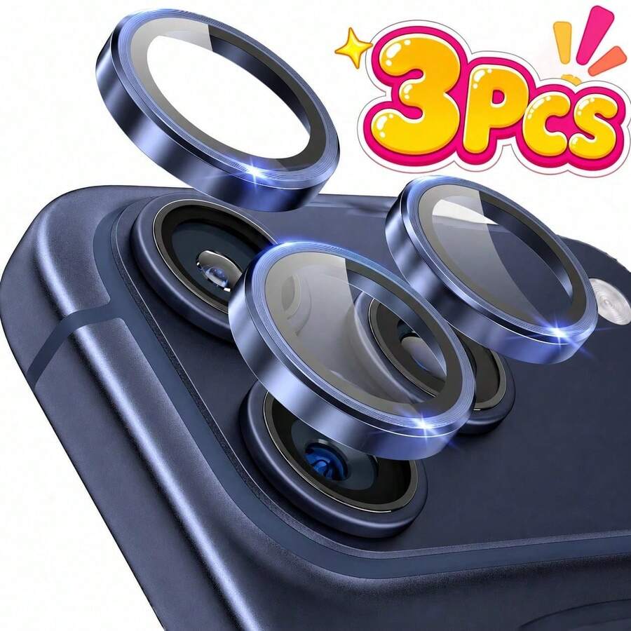 CASECOPS 1套/3件 9H強化玻璃金屬環相機鏡頭保護膜,相容 iPhone 18 Pro/18 Pro Max/17/17 E/17 Air/17 Pro/17 Pro Max/16/16 Pro/16 Plus/16 Pro Max/16 14 Pro (6.1 吋) 與 14 Pro Max (6.7 吋),耐刮高清覆蓋與金屬環設計,提供最大程度保護 - Blue-3Pcs - 查看 1