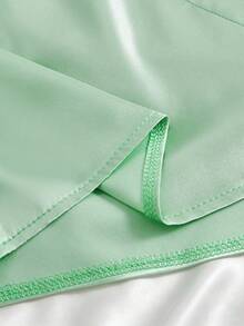 2pcs Women's Pajama Set, Adjustable Strap Deep V-Neck Top With Bow Decor, Lace Hollow Design Waist Shorts, Comfortable Loungewear - Green - View 6