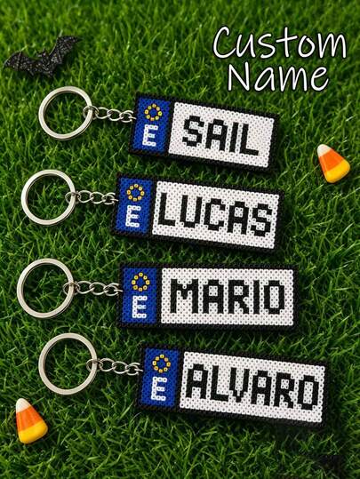 Customized Personalized Text/Name Car License Plate Keychain - Pixel Beads License Plate Design, Customizable Name Or Exclusive Message, Personalized Handmade Pixel Bead Style Pendant, Suitable As Backpack Charm, Luggage Tag Or Car Keychain, Pixel Beads Style, Perfect Gift For Drivers, Car Owners, Or For Graduation, Anniversary, Father's Day And Various Holidays