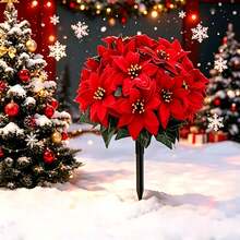 5pcs Set Vibrant Artificial Poinsettia + Spiky Plant - Energetic, Color-Fast Artificial Plants, Suitable For Christmas, Halloween, Outdoor Weddings, Home, Indoor And Outdoor Decor - Perfect For Porch, Balcony, Outdoor Patio And Gift Giving, No Maintenance Required - Red - View 3