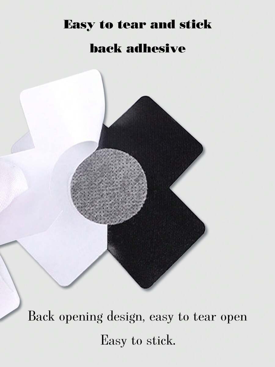 20pcs Black Cross-Shaped Self-Adhesive Satin Disposable Nipple Covers, Suitable For Women, Applicable For Dresses And Camisoles - Black - View 1