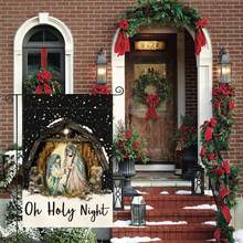 1件 Oh Holy Night 聖誕馬槽場景花園旗，黑色雪花背景雙面印刷宗教聖誕庭院裝飾，不含旗桿 - 黑色飄雪底色 - 查看 5