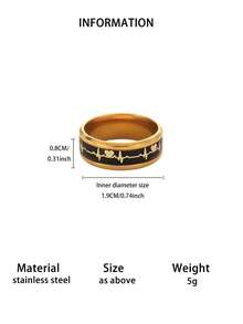18k Gold Plated Inlay Black Carbon Fiber EKG Heartbeat Ring,Men's Stainless Steel 8mm Ring, Wedding Band,Engagement Ring, Jewelry Unique Gift - 1 - View 4