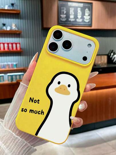 1pc Funny Big White Duck "Not So Much" English Slogan Yellow Phone Case Cover, Minimalist Cartoon Big White Duck Print, Ins Funny Cute Yellow Frame Raised Lens Full Coverage Shockproof Soft Shell, Suitable For Valentine's Day, Easter, Mother's Day, Thanksgiving, Christmas, New Year, Birthday, Back To School Multiple Occasions Gift Choice; Compatible With IPhone Case, Compatible With IPhone 18 Pro/Compatible With IPhone 18 Pro Max/Compatible With IPhone 17/17 Pro/17 Pro Max Tpu Phone Cover Gift For Her Gift For Him