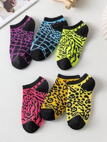 6/12/20/30 Pairs Women's Random Color Leopard Print Low-Cut Cute Short Socks, Fashionable Versatile, Minimalist Comfortable, Soft Breathable, Suitable For Daily Wear - Multicolor - View 3