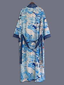Bohemian Fashion Floral Print Mid-Length Kimono Cover Up Thin Jacket ...
