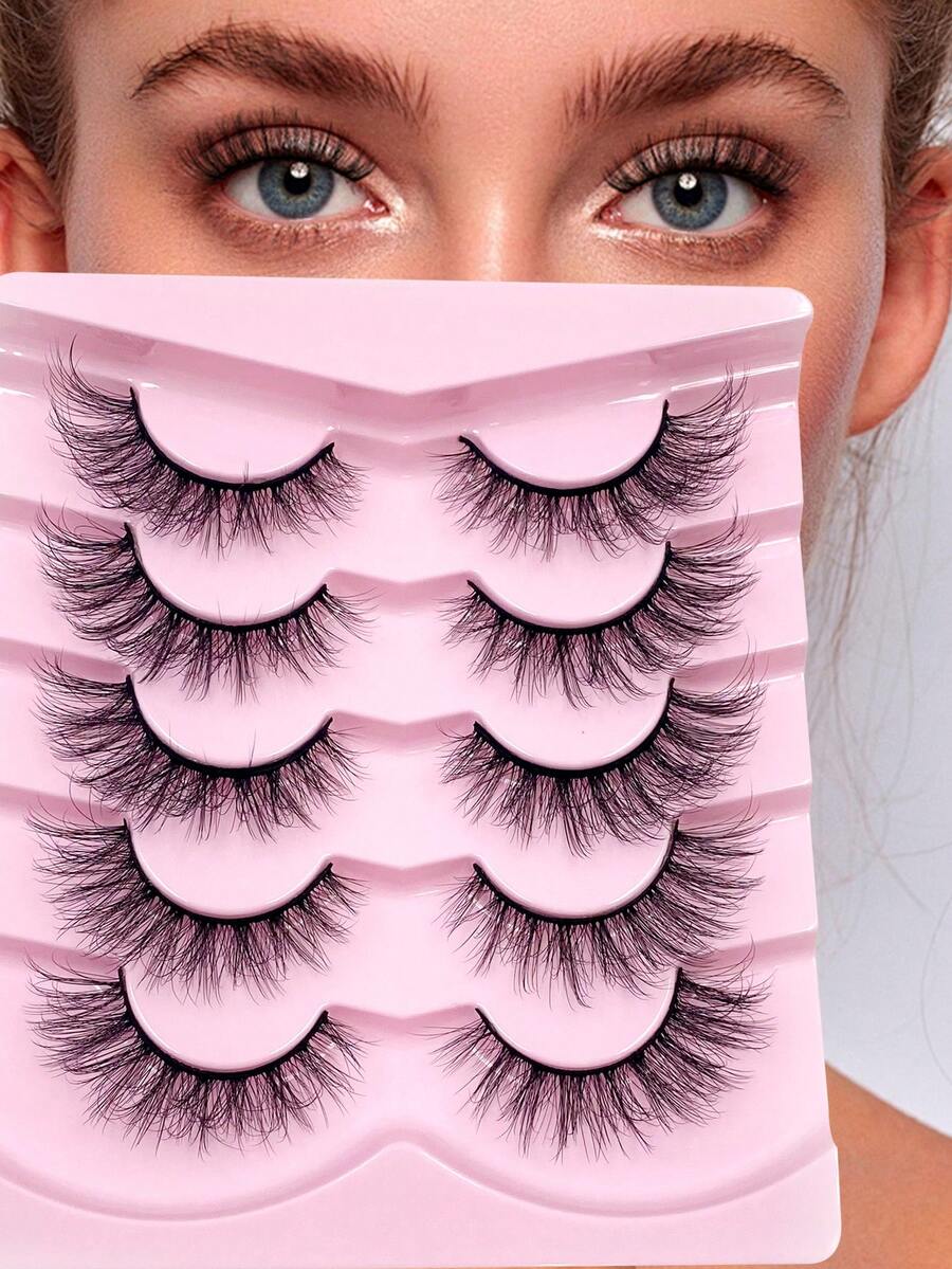 ENCHUW 5 Pairs Manga Lashes Anime Lashes Natural Look Wispy Silky Lashes False Lashes That Look Like Extensions Fake Eyelashes - Black - View 1