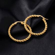 1 Pair Minimalist 18K Gold-Plated Twist Gold Wire Texture Sparkling Stainless Steel Earrings For Women Daily Wear - Gold - View 1