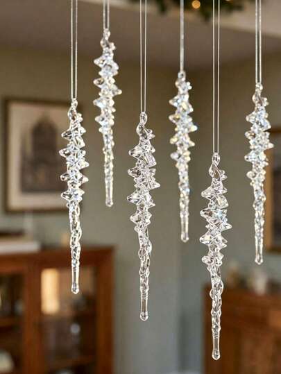20/10pcs Transparent Acrylic Icicle Hanging Decor, Window Decoration Home Decor Indoor Window Wedding Party Glass House Decoration Room Decoration Bedroom Decoration Room Decoration Wall Art Living Room Wall Art Garden Decoration Outdoor Bedroom Decoration