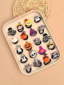 14pcs Random Halloween Themed Hair Ties For Kids, Cartoon Pumpkin Ghost Skull Bat Design, High Elasticity Girls Party Costume Hair Accessories - Multicolor - View 7