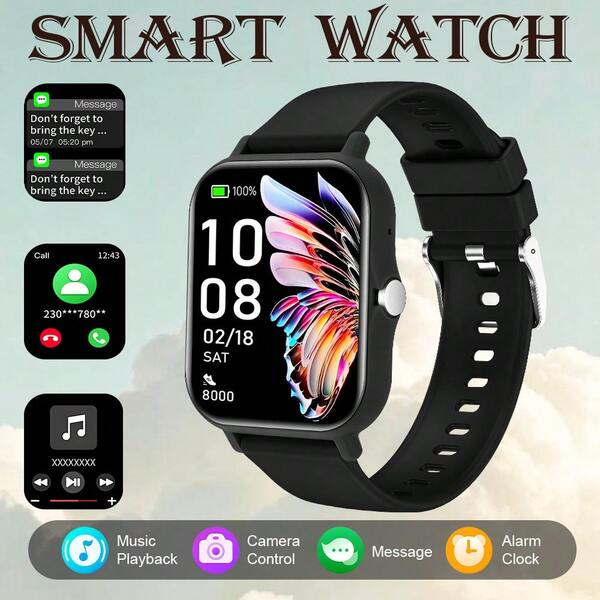 QAGSFLC Reloj Inteligente, Reloj Inteligente con Pantalla Táctil HD de 1.83 Pulgadas, Correa de Silicona Suave, Recordatorio de Llamadas/Mensajes, Podómetro, Calorías, Seguimiento Deportivo, Múltiples Modos Deportivos, Reloj Inteligente Multifunción, Unisex, Compatible con Teléfonos y Android, Perfecto para Uso Diario en el Gimnasio y Regalos de Navidad y Cumpleaños