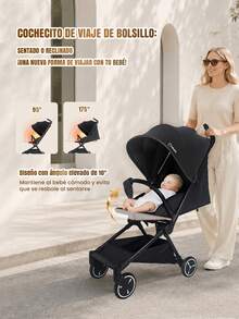 Lightweight Compact One-Way Stroller, Cabin-Approved Travel Stroller With Canopy And Storage Basket - Black - View 5
