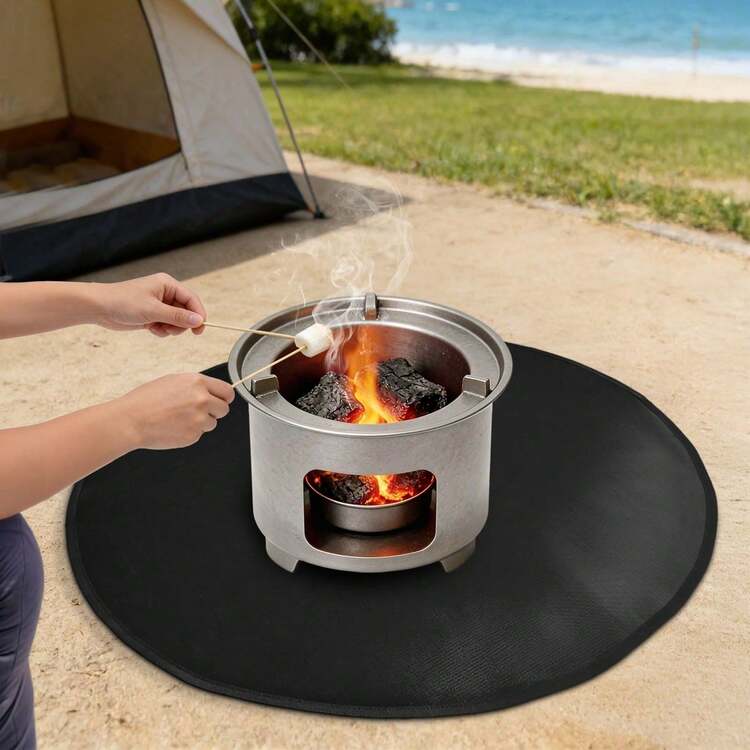 Black Fire Pit Mat Round Under Grill Mat Round Firpit Mat - 1PCS - View 2