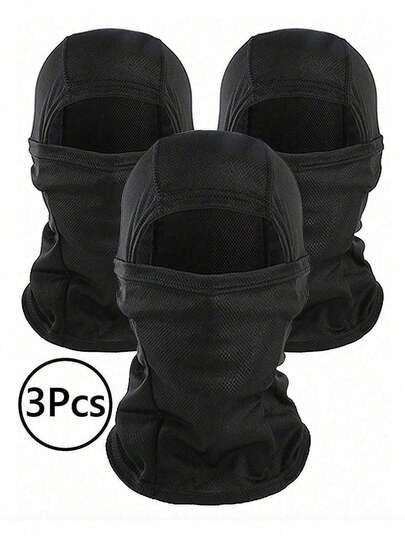 1pc/2pcs/3pcs Unisex Solid Color Single-Hole Balaclava Headwear Set, Full Face Mask For Cycling, Suitable For Daily Wear And Outdoor Activities