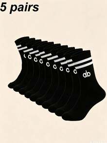 1/5/10 Pairs Unisex Letter Striped Black & White Sports Socks, Couple Socks, Comfortable Breathable Sweat-Absorbing Mid-Calf Socks, Casual Socks, Suitable For Daily Wear, Sports, Back To School Season, All Seasons - Black and White - View 8