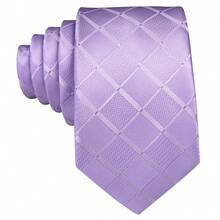 5Pcs Men Purple Plaid Tie Pocket Square Cufflinks Ring Tie Clip Set, Random Cufflink Pattern, Suit Accessories For Wedding - Purple - View 3
