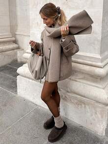 26 Autumn/Winter New Unique Silhouette Fashion Versatile Scarf Overcoat Daily Campus Style - Maroon - View 1