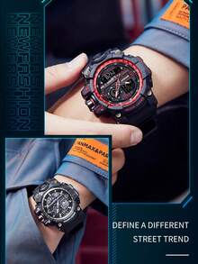SANDA 3133 Men's Digital Analog Sports Watch 50M Waterproof Multifunction Chronograph Alarm Luminous Silicone Strap Outdoor Watch - One Size - View 8