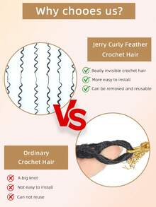 Women's Feather Crochet Hair Extensions 16 Inch 50 Bundles Pre-Split Invisible Jerry Curl Crochet Hair Synthetic Hair Extensions (50 Bundles Natural Black) - Black - View 6