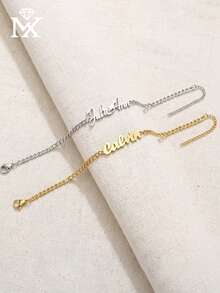 Customizable Stainless Steel Elegant English Name Fashion Bracelet, With Adjustable Exquisite Cuban Chain, Elegant And Fashionable, Suitable For Daily Wear, Also A Great Gift For Valentine's Day And Other Holidays - Multicolor - View 3