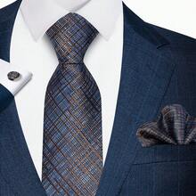 AlanKing Men's Striped Tie, Pocket Square And Cufflinks 3-Piece Set, Versatile Fashion Accessory For Business, Party, Banquet And Casual Outings - Multicolor - View 4