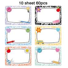 30/60pcs Combination Name Label Stickers, Self-Adhesive Name Tags, Macaron Pencil Smiling Face Daisy Blank Name Labels, Back To School Party Decorations, 6 Styles Party Supplies, Office Envelopes Gifts, Party Decoration Stickers - Multicolor - View 10