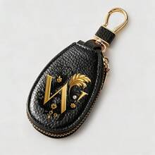 Litchi Pattern Key Bag -Black Gold Letters A-Z Car Key Protection Cover,PU Key Storage Clip,Zipper Bag,Car Key Storage Device,Car Keychain,Unisex Gift - Multicolor - View 28