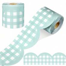 Pink And White Plaid Self-Adhesive Bulletin Board Border, Pink And White Plaid Pattern, Wavy Edge Design, Self-Adhesive Backing For Easy Application, Customizable Cutting, Suitable For Classroom School Bulletin Boards, Office, Home Wall Decor, Handmade DIY, Campus Atmosphere Decoration Strip - A - View 6