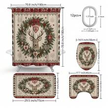 1pc/4pcs Christmas Reindeer Wreath Multi-Functional Bathroom Decor Shower Curtain Set, Free 12 Hooks, Premium Holiday Atmosphere, Bathroom Mat U-Shaped Floor Mat And Round Toilet Lid Cover, Suitable For All Christmas Scenes Decoration - Reindeer Wreath - View 13