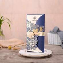 1set Laser Cut Wedding Invitations Card Heart Customize Greeting Cards With Ribbon Bridal Shower Wedding Party Supplies - View 8