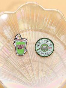 1pc Cute Cartoon Metal Oil Drip Matcha Drink Pattern Brooch For Women's Bags And Clothing Daily Decoration - Green - View 4