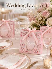 1 buah Tas Hadiah Personalisasi dengan Pita, Tas Hadiah Pengiring Pengantin dengan Nama Kustom, Tas Jinjing Lipat Ringan, Cocok untuk Acara Bridal Shower dan Souvenir Pesta - MultiWarna - View 6