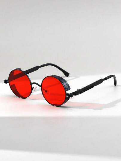 1 Pair Round Metal Flexible Temple Fashion Street Style Glasses, Suitable For Summer Beach Vacation, Outdoor Travel And Back To School Season, Preppy Style