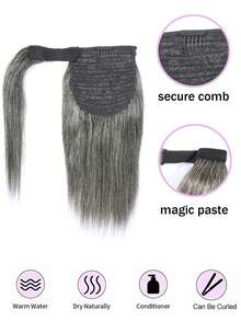 Short Gray Ponytail Extension Straight Human Hair Ponytail Drawstring Ponytail Hair Extensions For Women Comb Clip In Ponytail Hairpieces Fake Pony Tails - SGray - View 3