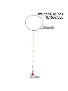 1pc Gothic Black Chain Red Teardrop Crystal Back Necklace, Women's Atmospheric Backless Body Jewelry For Halloween Party Dress - Body Chain - View 4