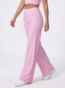 Never me Women's High Waist Straight Leg Wide Leg Yoga Pilates Sports Pants For Daily Commute - Pink - View 6