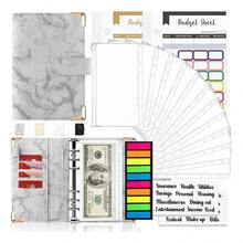 YICHN Organizador De Dinero A6,Agenda A6 de Anillas Desmontable + 12 Tarjetas dePresupuesto +12 Sobres para Efectivo +stickers en inglés y etiquetas. Incluye 200calcomanfas de regalo. Gris - Rosa - Ver 9