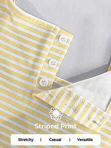 VIVINA Summer Fall Y2K Women's Minimalist Fashion Casual Daily Versatile Striped Knit Fabric Button Front Camisole Top, Suitable For Fall, Back To School, Yellow Striped Top, Knit Digital Print Fabric - Yellow - View 8