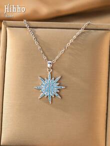 Hihho 1pc Bohemian 8-Pointed Star Necklace With Sparkling Zirconia Pendant, Layered Neck Chain For Women - Sun Star Radiance - View 7