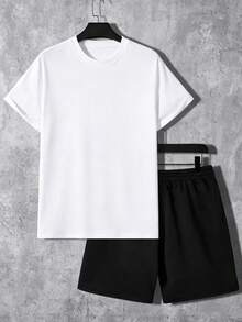 Men T-Shirt Co-Ords - White - View 2