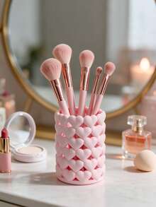 Makeup Brush Holder, Heart-Shaped Cosmetic Storage, Lipstick, Eyeliner, Eyebrow Pencil Storage Tube, Toothbrush Holder, Desktop Decor Fashion Ornament - Suitable For Vanity Decor, Bathroom Decor, Room Decor - Multicolor - View 7