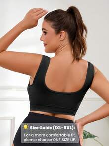 1pc Seamless Wireless Lift & Support Front Closure Adjustable Comfortable Side Gather Yoga Bra Top For Women, Plus Size Sports Bra Black Spring Fall - Black - View 3